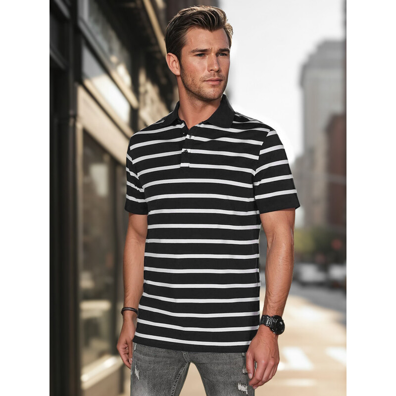 Pánska pruhovaná polokošeľa čierna FashionStreet PX0636 67683304