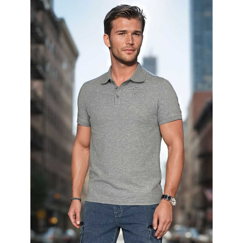 Pánska polokošeľa s nášivkou šedá FashionStreet PX0626 67683299