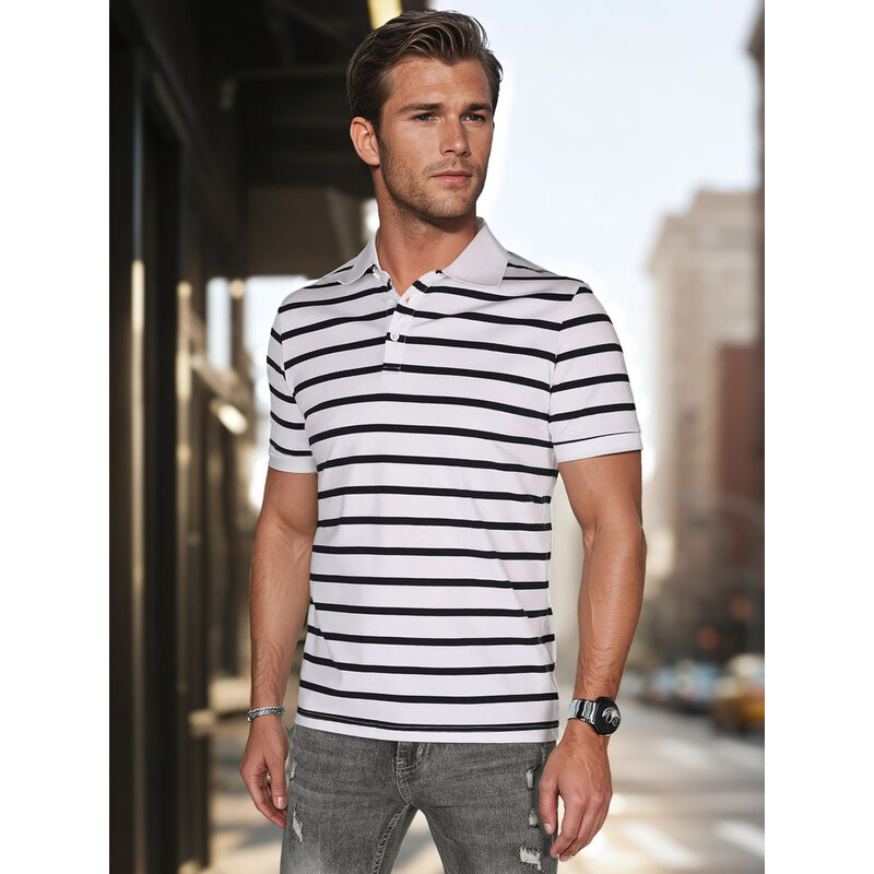 Pánska pruhovaná polokošeľa biela FashionStreet PX0638 67683306