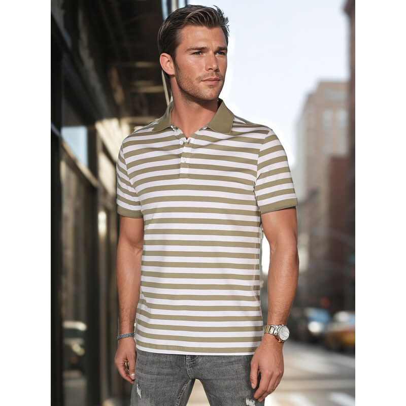 Pánska zelená pruhovaná polokošeľa FashionStreet PX0640 67683308