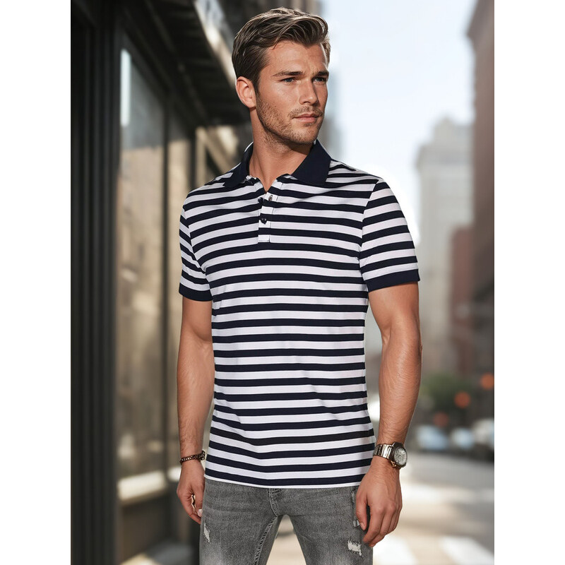 Pánska pruhovaná polokošeľa tmavomodrá FashionStreet PX0641 67683309