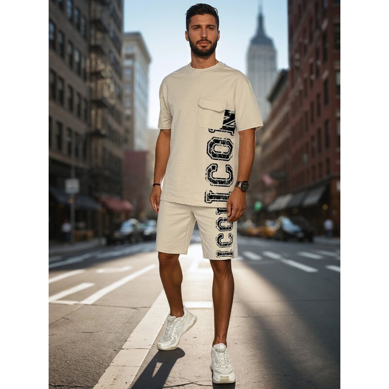 Pánsky khaki set s potlačou FashionStreet AX0801 67683368