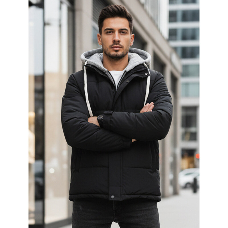 Pánska prešívaná zimná bunda s kapucňou čierna FashionStreet TX5104 67683721