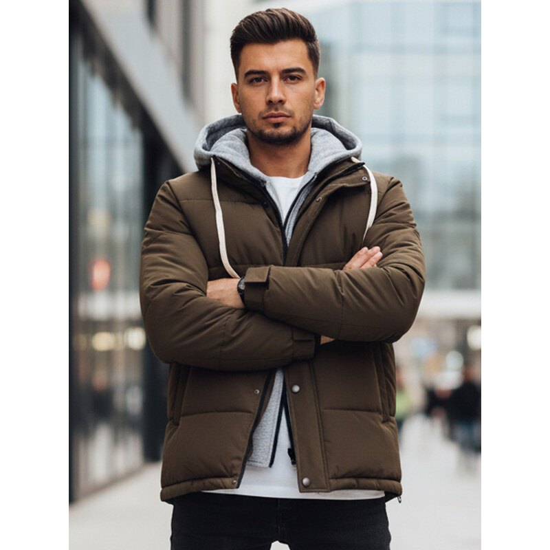 Pánska prešívaná zimná bunda s kapucňou khaki FashionStreet TX5102 67683719