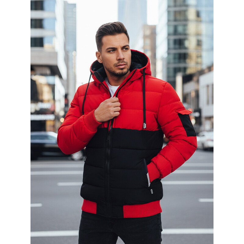Pánska zimná bunda s kapucňou čierno-červená FashionStreet TX5100 67683717