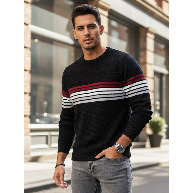 Pánsky pruhovaný sveter čierny FashionStreet WX2322 67683763