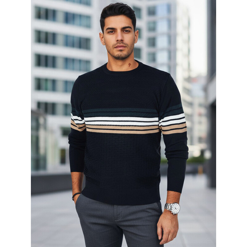 Pánsky pruhovaný tmavomodrý sveter FashionStreet WX2323 67683764