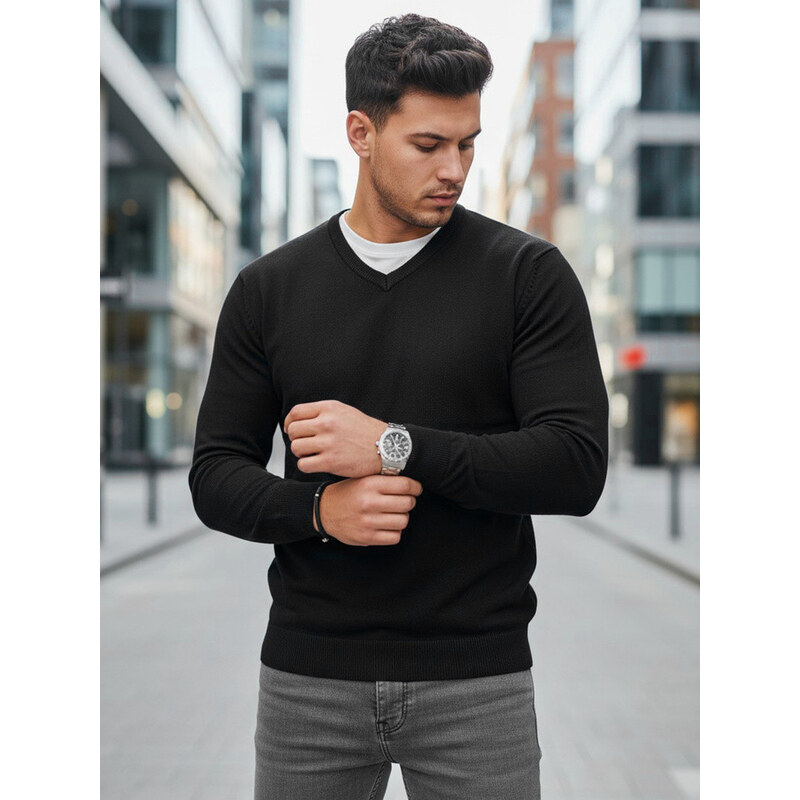 Pánsky čierny sveter s golierom FashionStreet WX2314 67683760