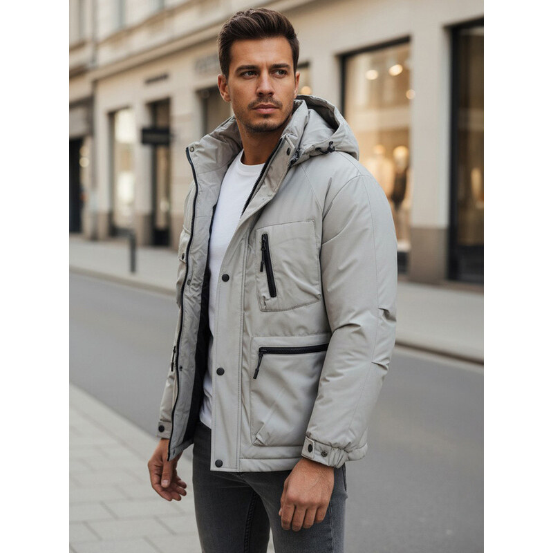 Pánska sivá zimná bunda s kapucňou FashionStreet TX5107 67683839