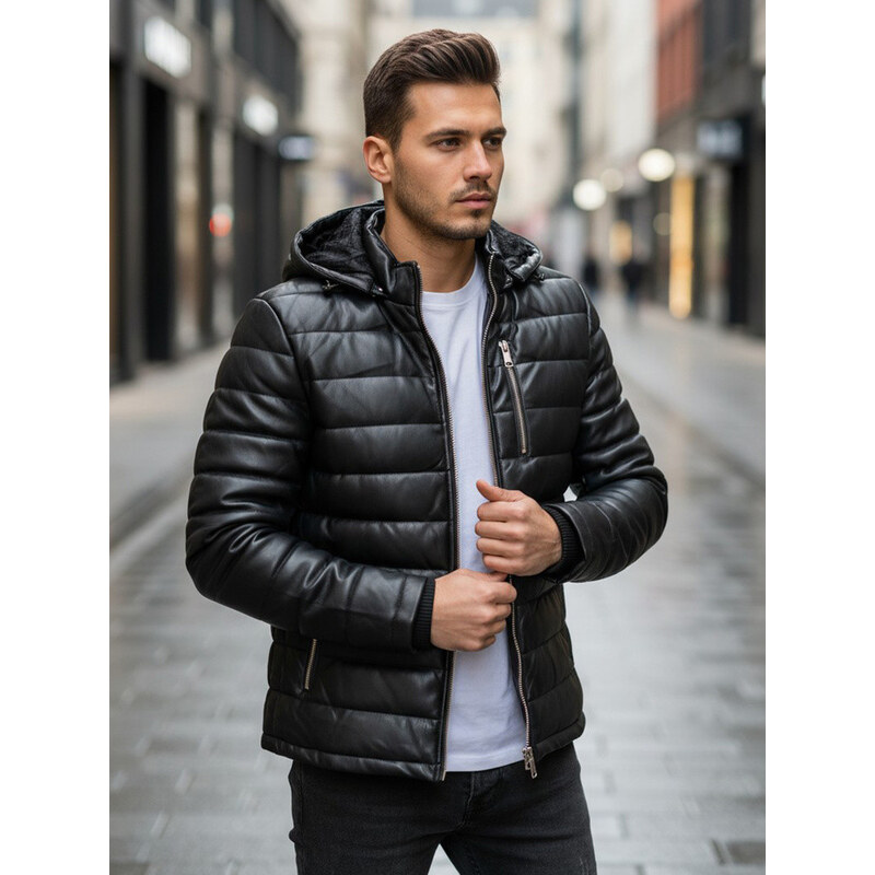 Pánska zimná prešívaná kožená bunda čierna FashionStreet TX5116 67683843