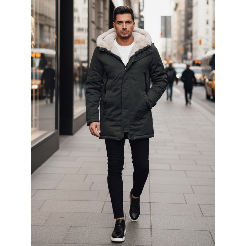 Pánska zimná bunda parka s kapucňou zelená FashionStreet TX4963z 67683880