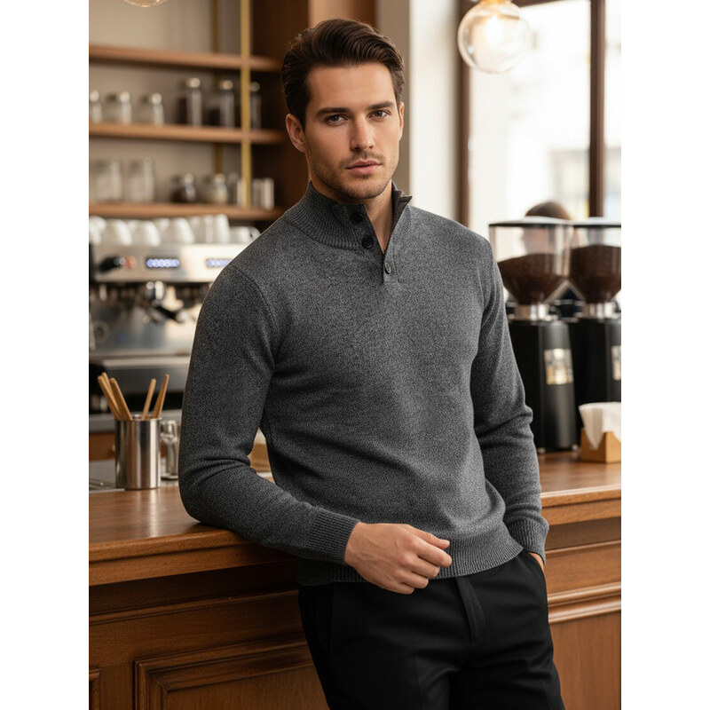 Pánsky sveter so stojacím golierom svetlo sivý FashionStreet WX2356 67683931