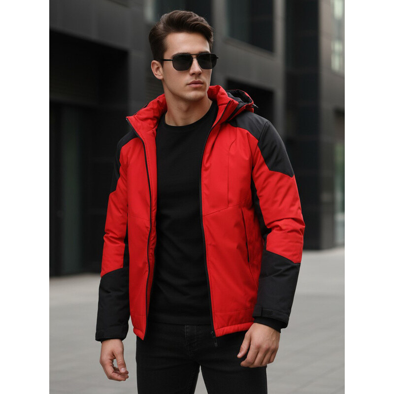 Pánska zimná bunda s kapucňou červená FashionStreet TX5121 67683935