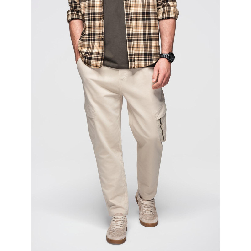 Ombre Mens knitted joggers with cargo pockets - cream 64782936