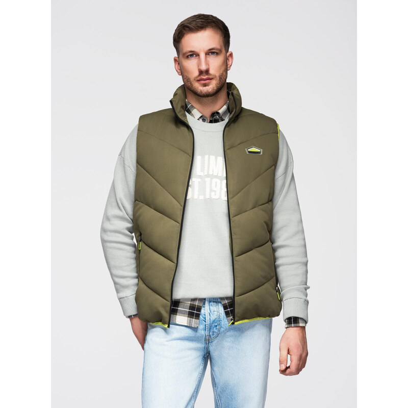 Ombre Mens quilted sleeveless jacket with neon accents - olive 64783076