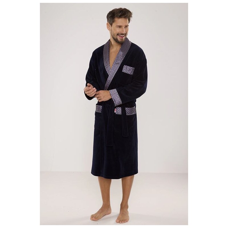 De Lafense Velúrový pánsky župan Bonjour dlhý modrý 67756369