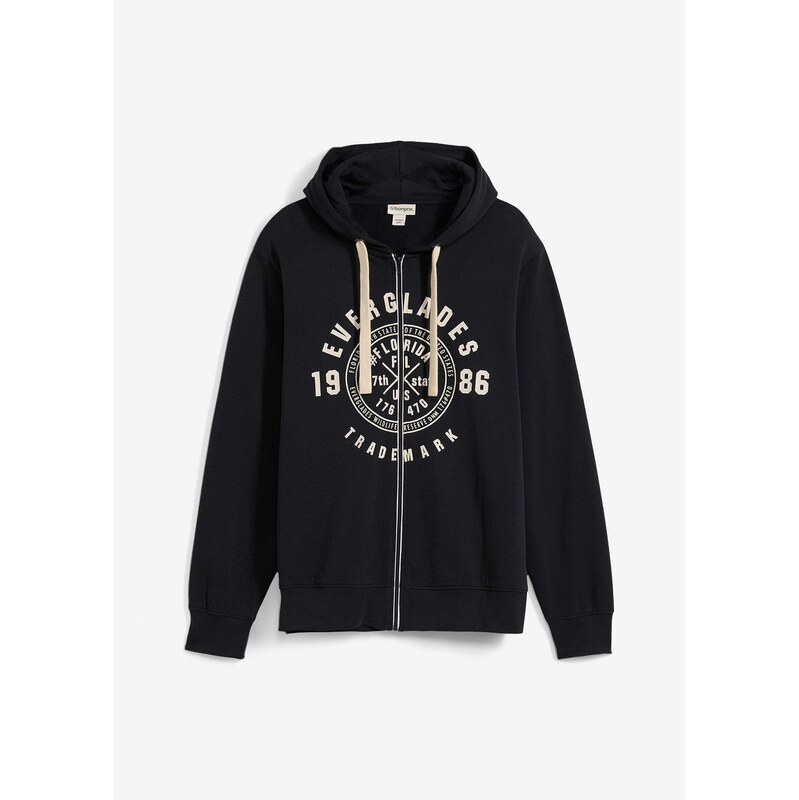 bonprix Mikinová bunda s kapucňou, komfortný strih, farba čierna 62471535