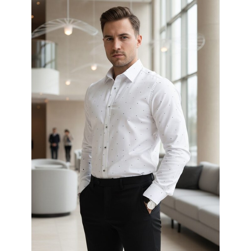 Dstreet Biela slim fit pánska košeľa so vzorom 67710862