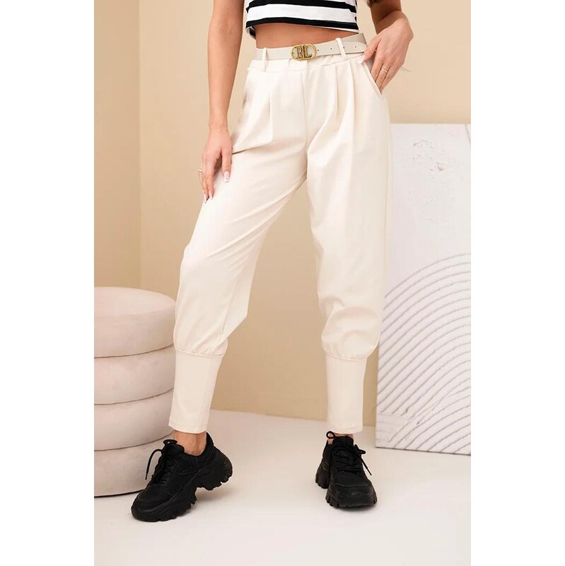 MladaModa Bavlnené nohavice s vysokým pásom a opaskom model 25024 67714524