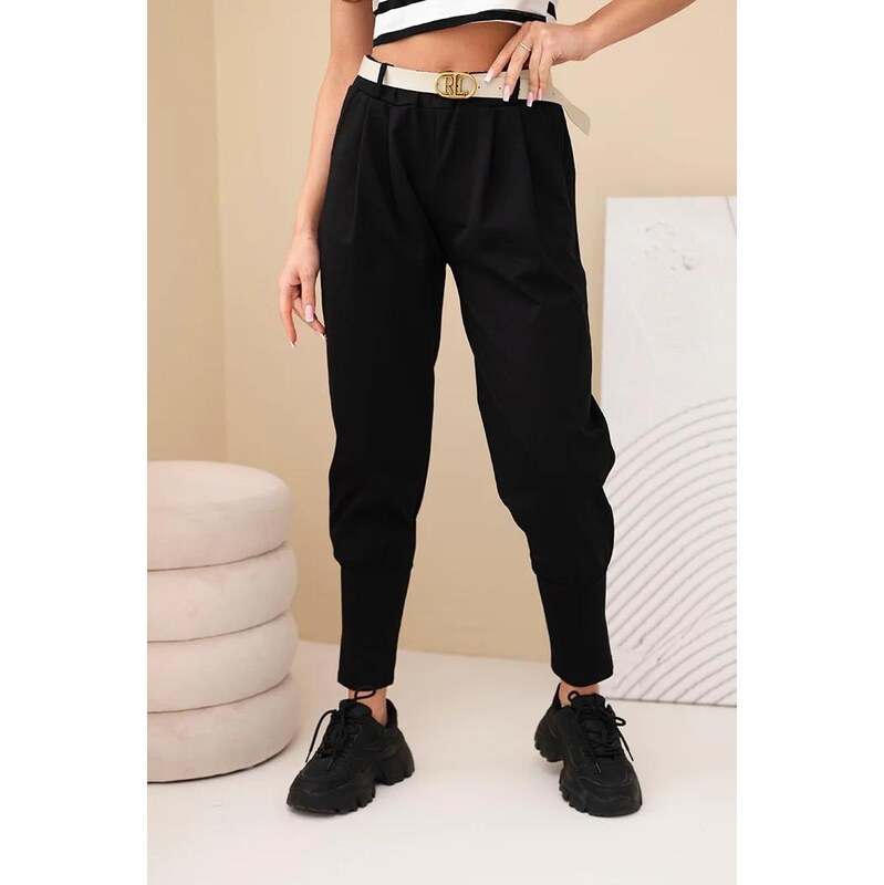 MladaModa Bavlnené nohavice s vysokým pásom a opaskom model 25024 67714526