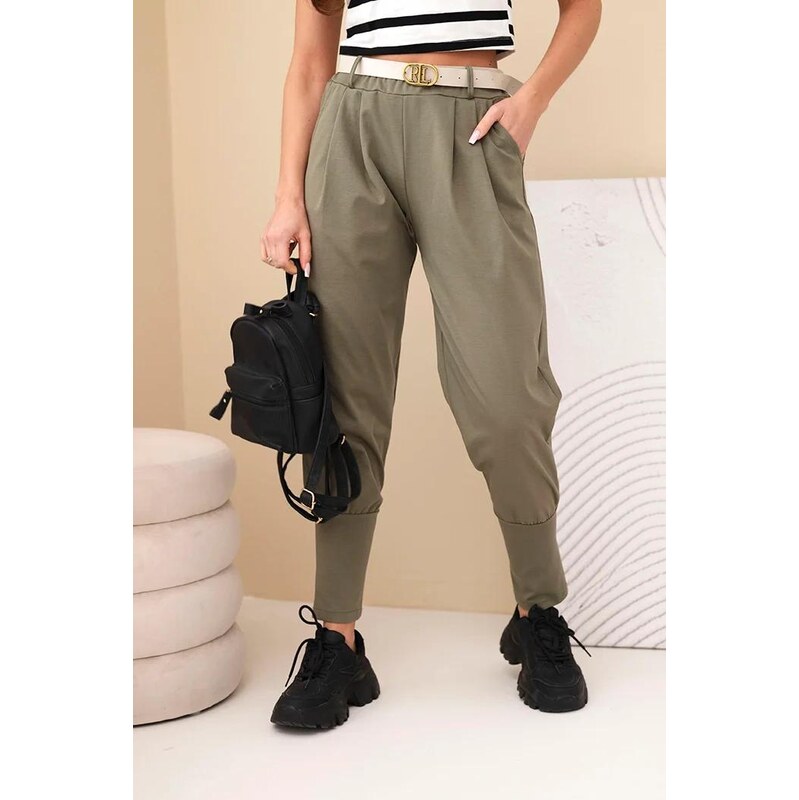 MladaModa Bavlnené nohavice s vysokým pásom a opaskom model 25024 67714530