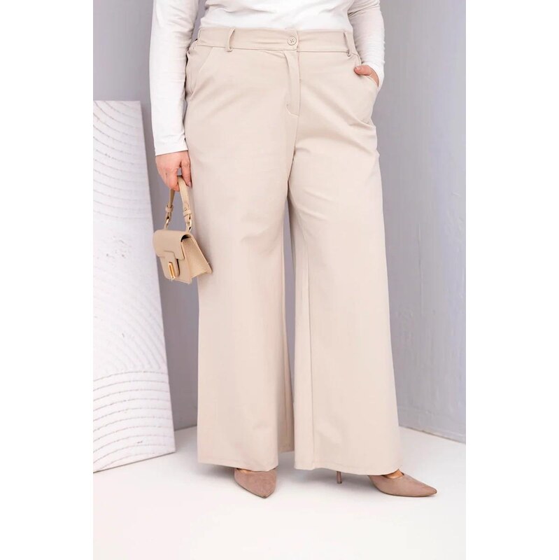 MladaModa Široké oversize nohavice s vysokým pásom model 2284-1 béžové 67714544