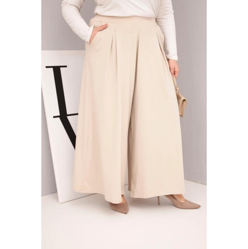 MladaModa Široké oversize nohavice s voľným strihom model 23048 béžové 67714541