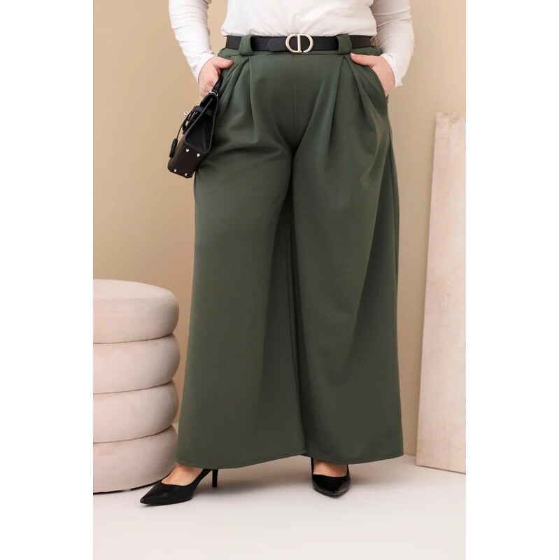 MladaModa Široké oversize nohavice z viskózy model 0054 farba khaki 67714555