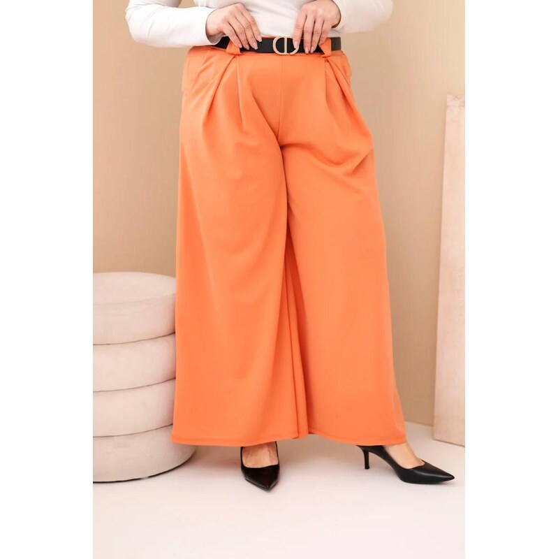 MladaModa Široké oversize nohavice z viskózy model 0054 marhuľové 67714551