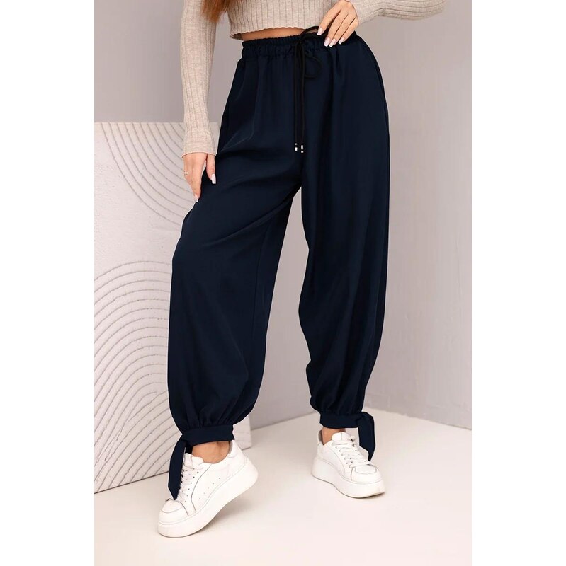 MladaModa Nohavice so širokým strihom a viazaním dole model 90495 67714558