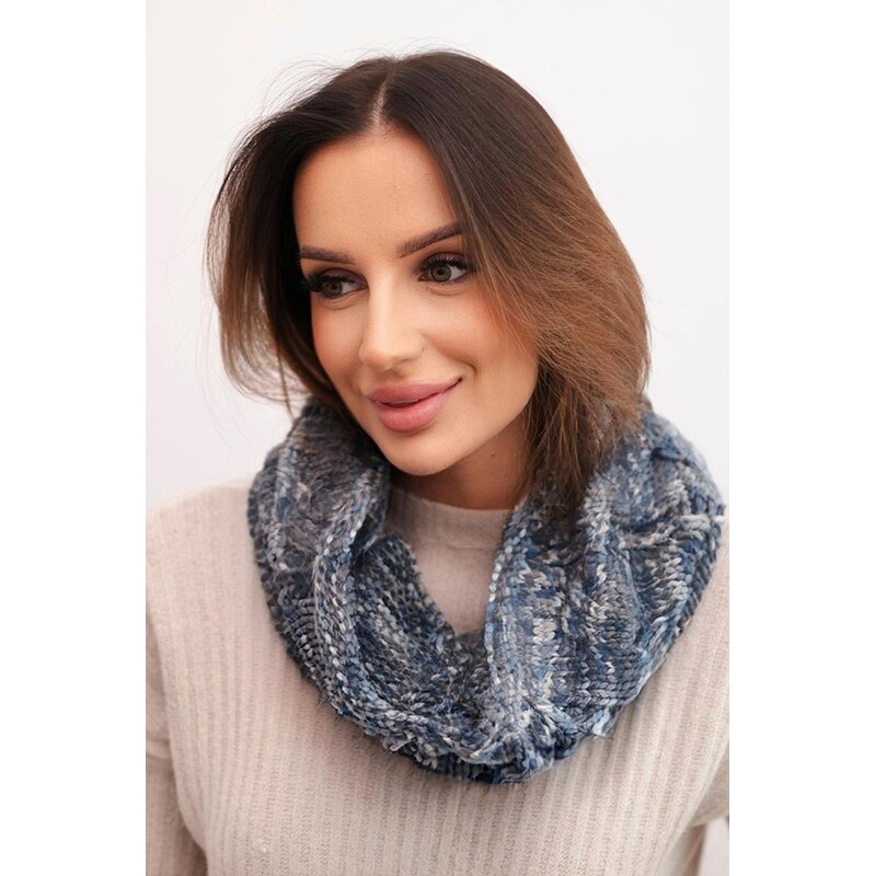 MladaModa Dámsky komínový šál KN25 šedý+farba džínsová 67714576