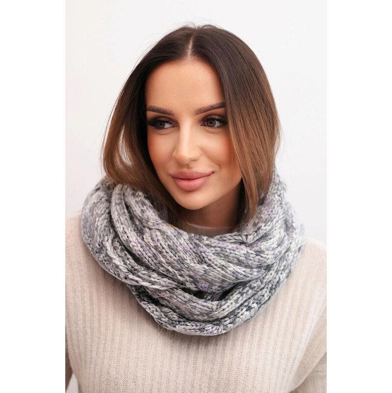 MladaModa Dámsky komínový šál na zimu KN24 šedý+fialový 67714590