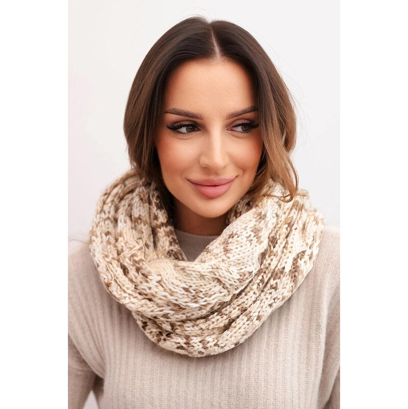MladaModa Dámsky komínový šál na zimu KN24 svetlý béžový 67714589