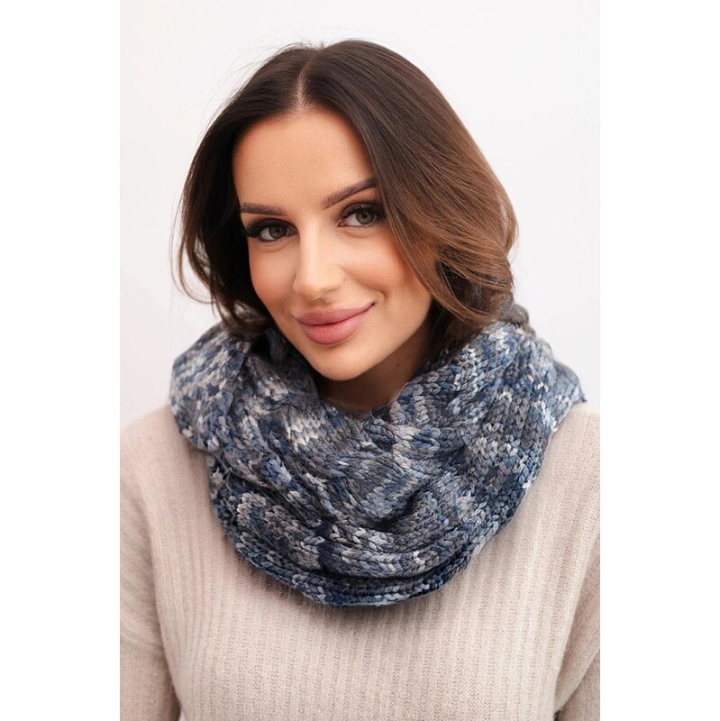 MladaModa Dámsky komínový šál na zimu KN24 farba džínsová+grafitová 67714591