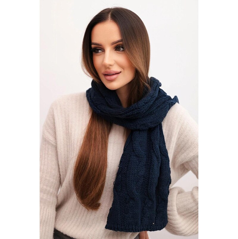 MladaModa Dámsky šál s vrkočovým vzorom KN22 farba námornícka modrá 67714598