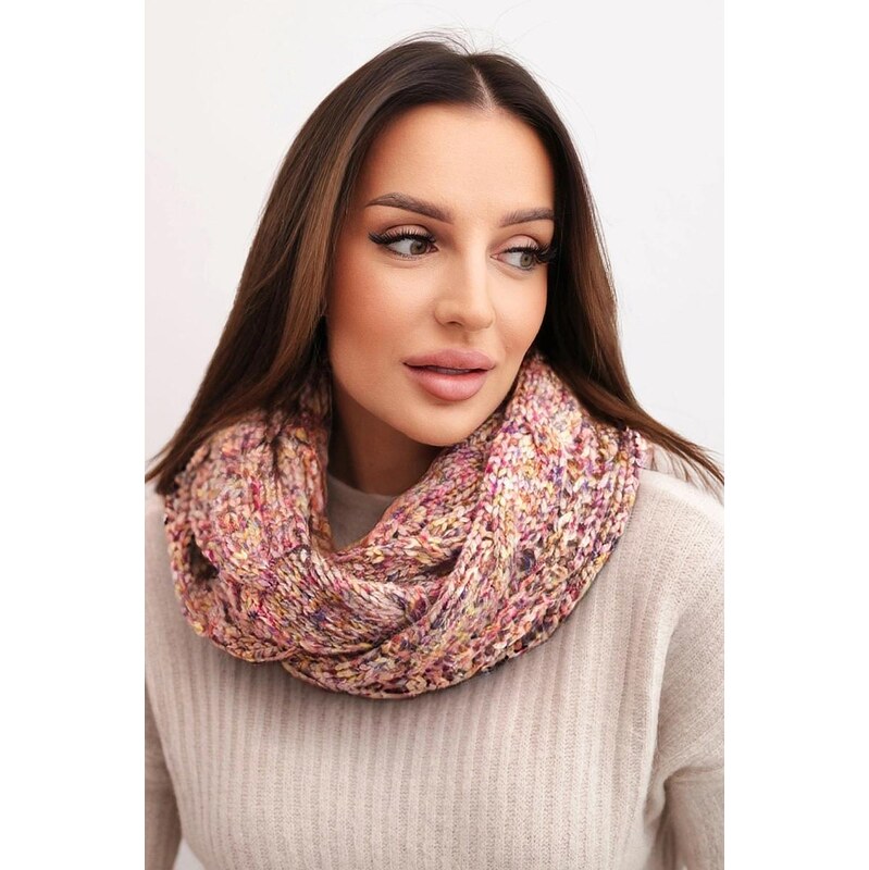 MladaModa Dámsky komínový šál na zimu KN24 ružový+svetložltý 67714593