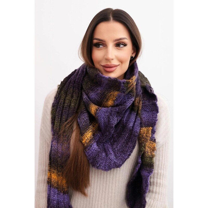 MladaModa Teplý dámsky šál s farebnými pruhmi KN19 fialový 67714614