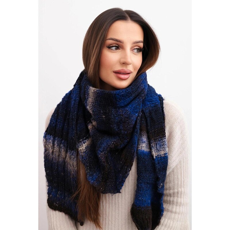 MladaModa Teplý dámsky šál s farebnými pruhmi KN19 farba námornícka 67714613