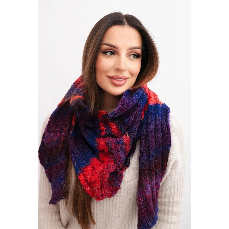 MladaModa Teplý dámsky šál s farebnými pruhmi KN19 červený 67714619