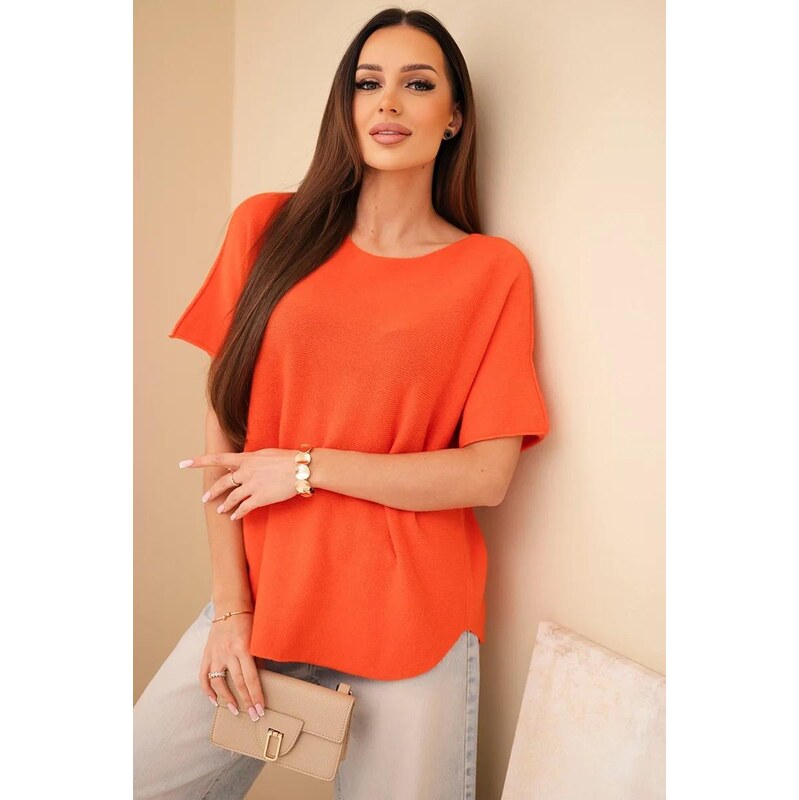 MladaModa Tenký sveter vo voľnom strihu s krátkym rukávom model IT115 67714627