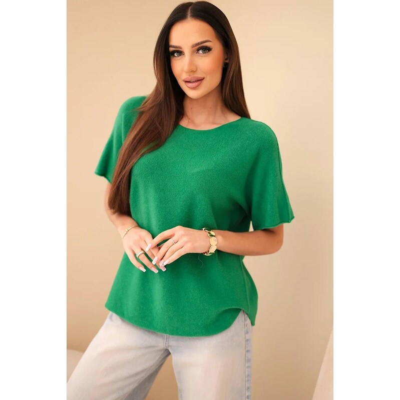 MladaModa Tenký sveter vo voľnom strihu s krátkym rukávom model IT115 67714626