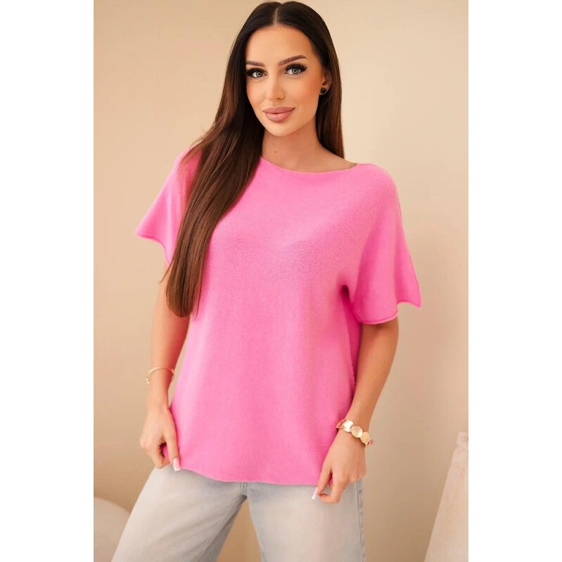 MladaModa Tenký sveter vo voľnom strihu s krátkym rukávom model IT115 67714632