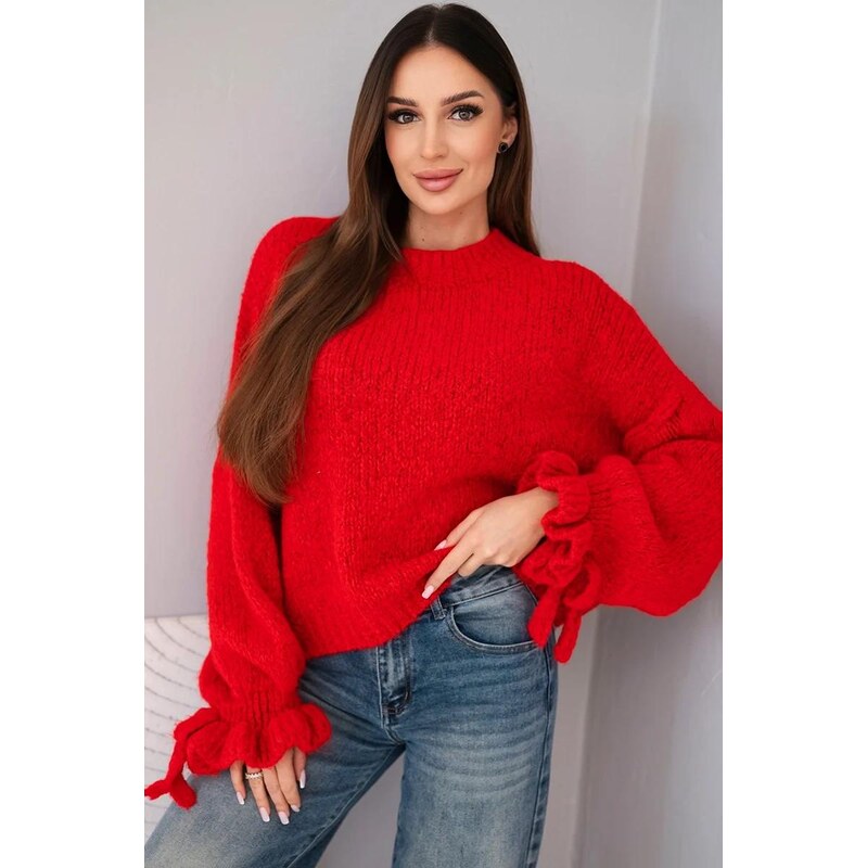MladaModa Sveter s hrubým úpletom a ozdobnými rukávmi model M858 67714640