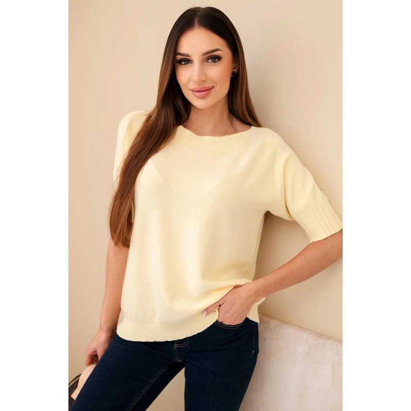 MladaModa Viskózový sveter s krátkym rukávom model 9511 svetložltý 67714644