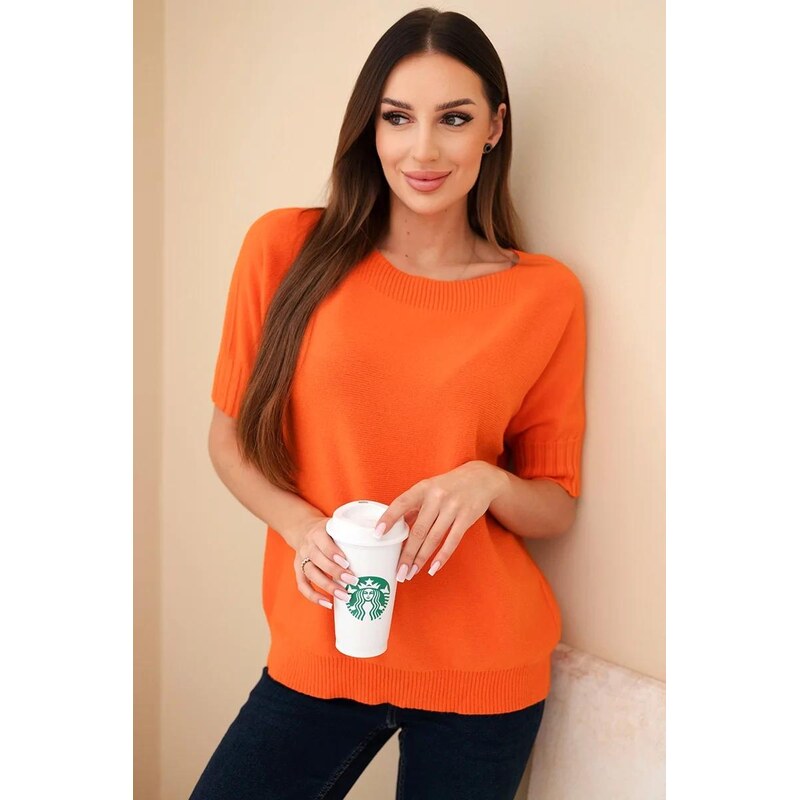 MladaModa Viskózový sveter s krátkym rukávom model 9511 oranžový 67714647