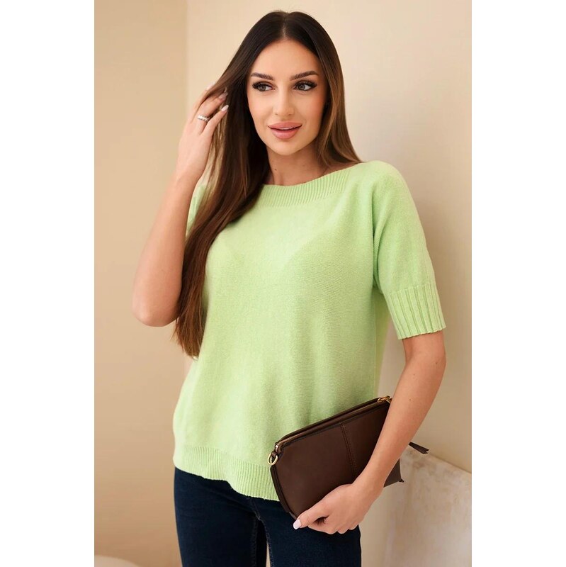 MladaModa Viskózový sveter s krátkym rukávom model 9511 farba kiwi 67714646