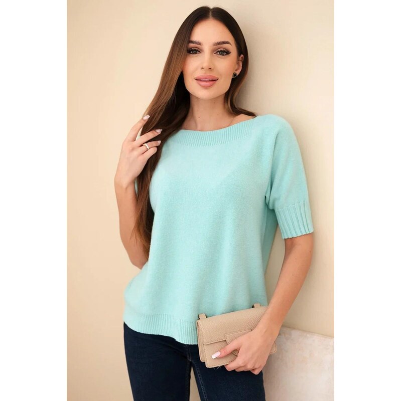 MladaModa Viskózový sveter s krátkym rukávom model 9511 mentolový 67714650