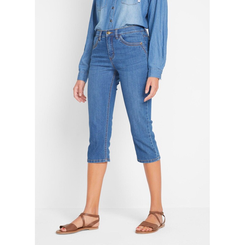 bonprix Džínsy Slim, Mid Waist, Capri, farba modrá 44735717