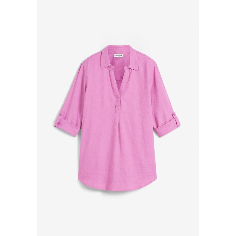 bonprix Ľanová blúzka, 3/4 rukáv, farba ružová 50408600