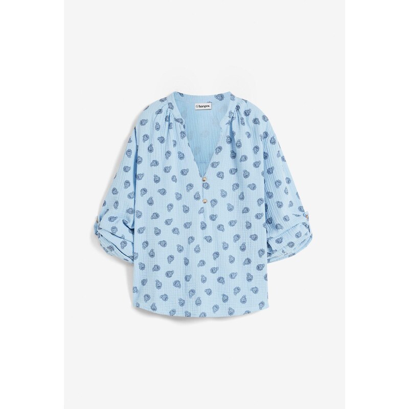 bonprix Oversize blúzka zo vzdušného mušelínu, farba modrá 50748026